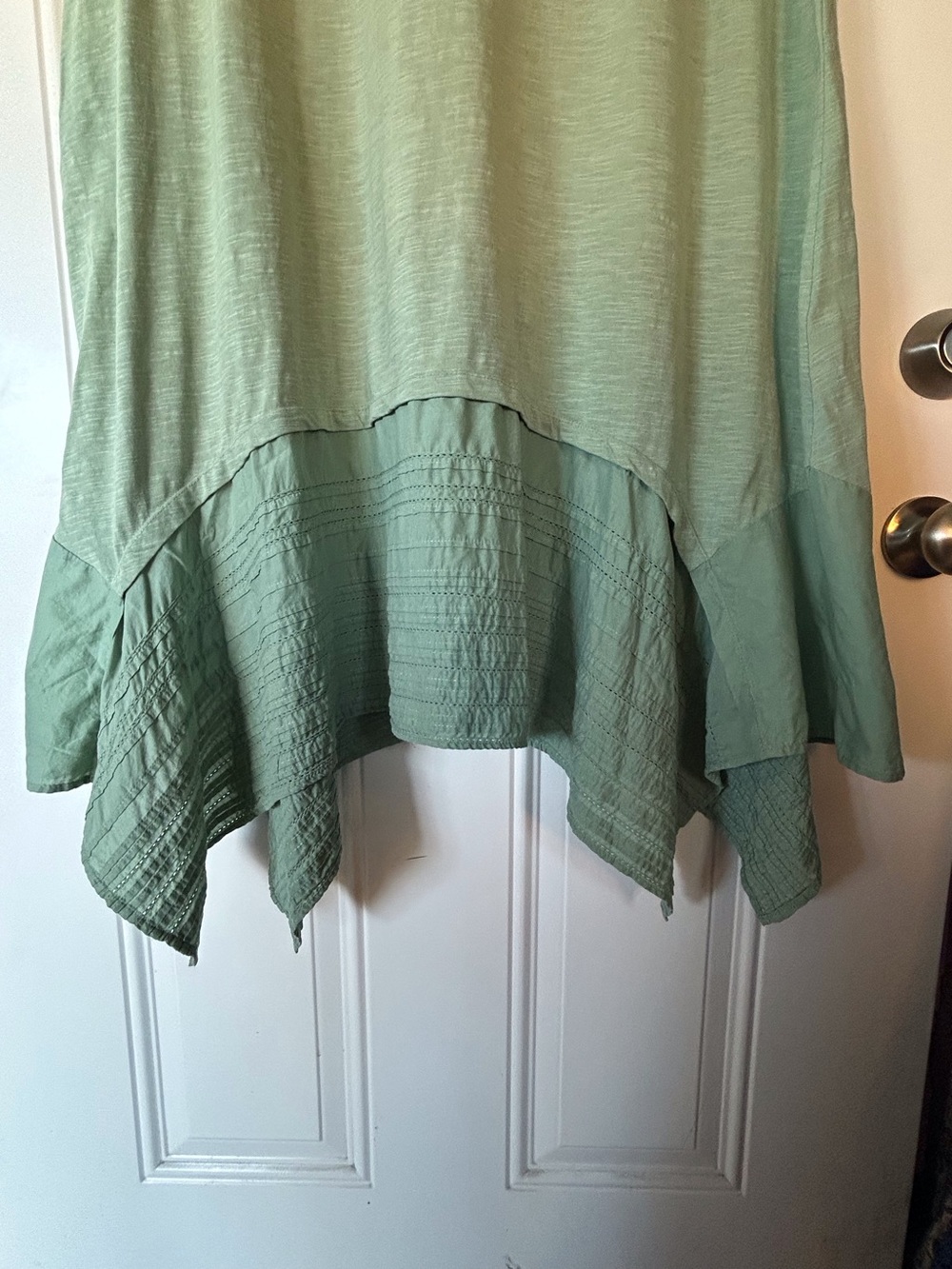 Sleeveless Sage Green Handkerchief Hem Maxi Dress XL Midi Boho - Picture 8 of 9
